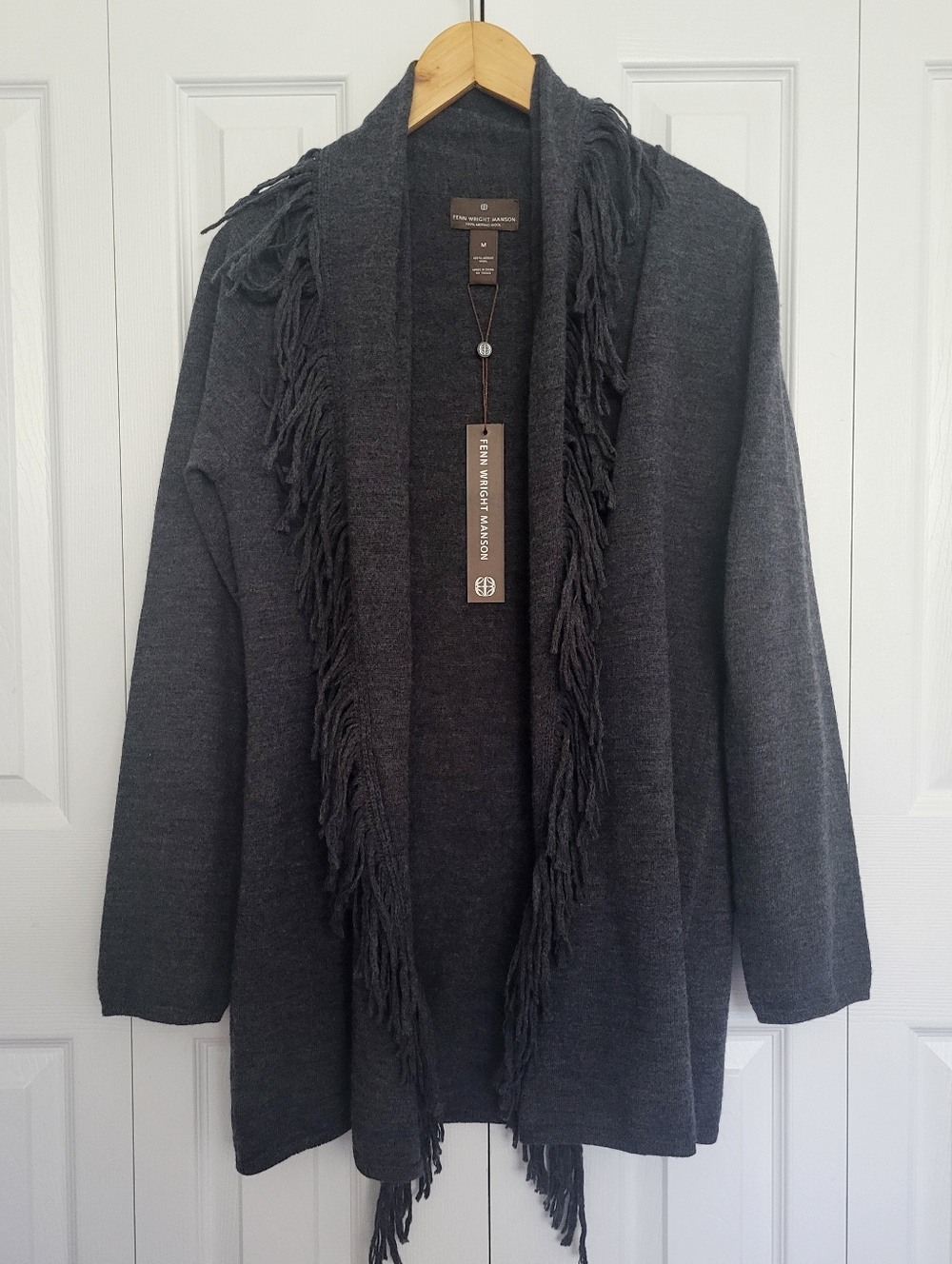 NWT 100% Merino Wool Fenn Wright Manson Fringe Cardigan Open Front Wrap Sz M